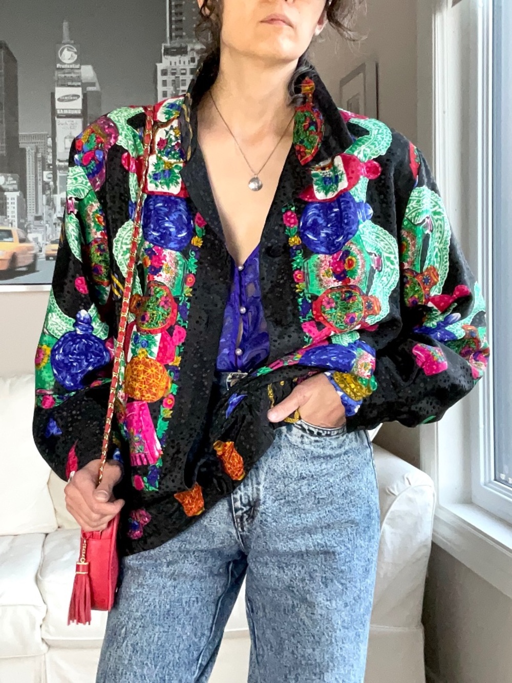 Vintage perfume bottle print light jacket